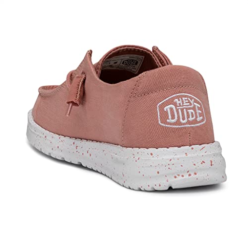 Image of HEYDUDE Women's Wendy Slub Canvas Slip On Shoe, Terracotta Size 8 | Comfortable Lightweight Casual Loafer with Elastic Laces