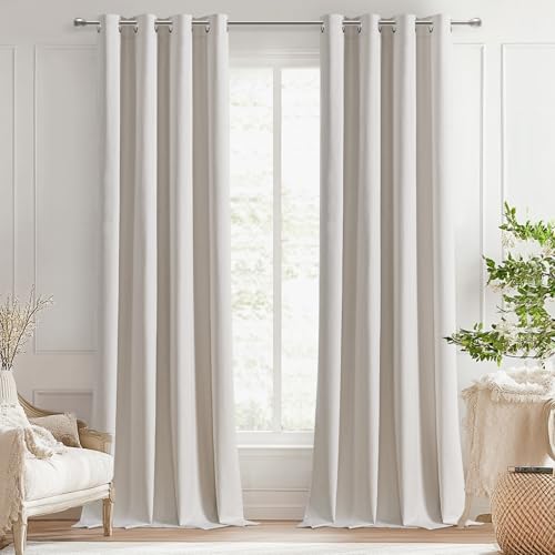 MRTREES 100% Cortinas Opacas Acusticas para Dormitorio Habitacion 2 Piezas, Cortinas Lino Térmicas Aislantes Frío Cortina Blackout Anti Luz con Ojales para Salon, 132x260 cm, Natural
