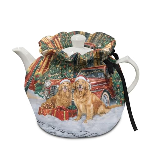 Freewander Cute Dog Cover of Teapot Kettle Dust Cover Christmas Print Insulated Breakfast Pot Cover Tea Cosy Cotton Keep Warm Tea Cozy for Tea Party Restaurant