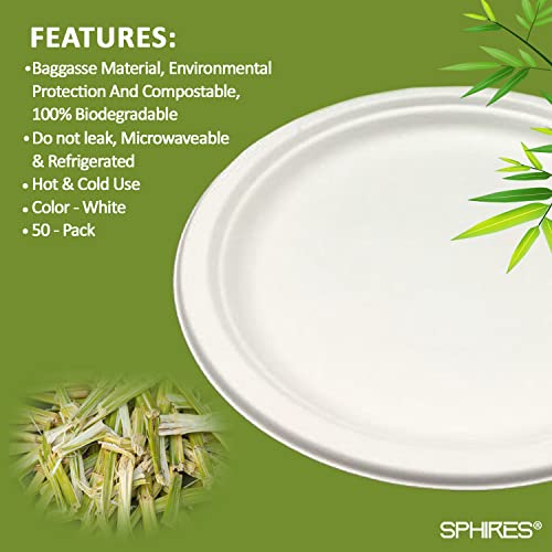SPHIRES 9"/50 Pack Disposable Paper Plates Disposable White Paper Plates White - Image 4