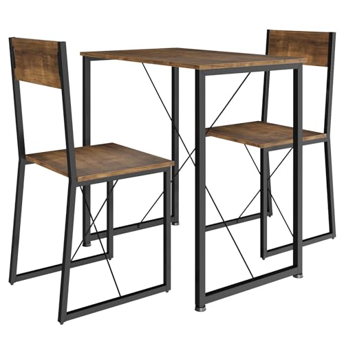 TecTake® Conjunto de Comedor, Juego de Dos sillas y Mesa para el salón, Conjunto de Asientos para la Cocina, Set de Muebles de Interior (Madera Industrial Oscura, rústica)