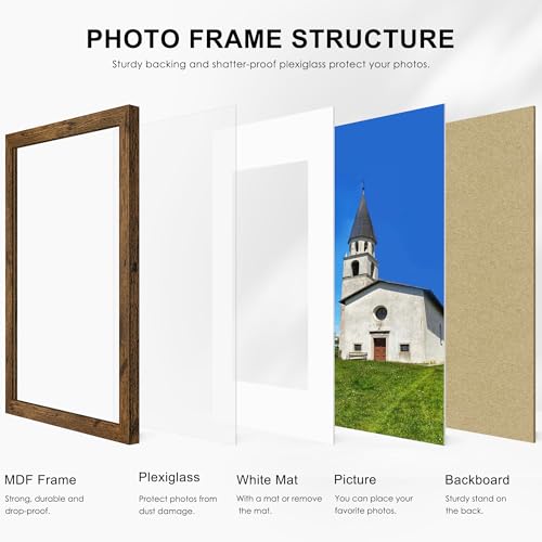 Image of PEALSN 8x10 Picture Frame Set of 6, Display Pictures 5x7 with Mat or 8x10 without Mat for Wall Mounting or Table Top Display, Photo Frames Collage for Wall Decor, Rustic Brown