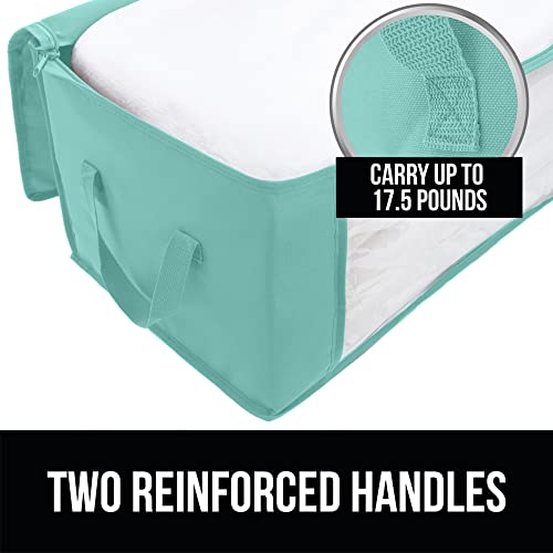 Gorilla Grip Large Capacity 4 Pack Clothes Storage Bag Organizer 90L, Reinforced Handles, Thick Fabric For Blankets Bedding Clothing, Foldable Zipper Container Bags, Clear Window Closet Tote Turquoise #TOP4