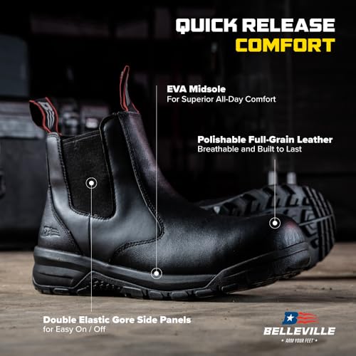 Belleville Men's 6" Spear Point Quick Release Soft Toe Station Boot - Slip-On with Full-Grain Leather - Oil & Slip-Resistant Rubber Outsole Leather Boot4