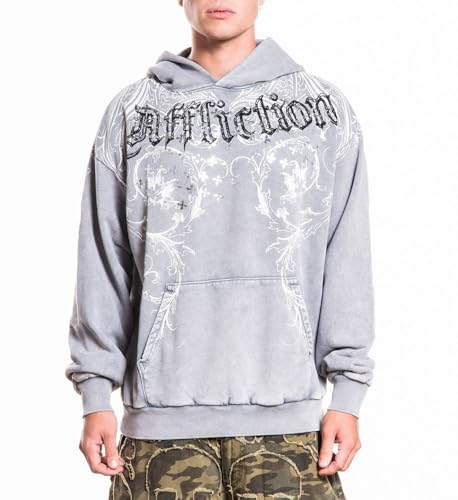 Affliction - Affliction Men's Pullover Hoodie,Graphic Design, Long Sleeve (US, Alpha, Large, Regular, Regular, Silver Grey Lava Wash (Stampede))