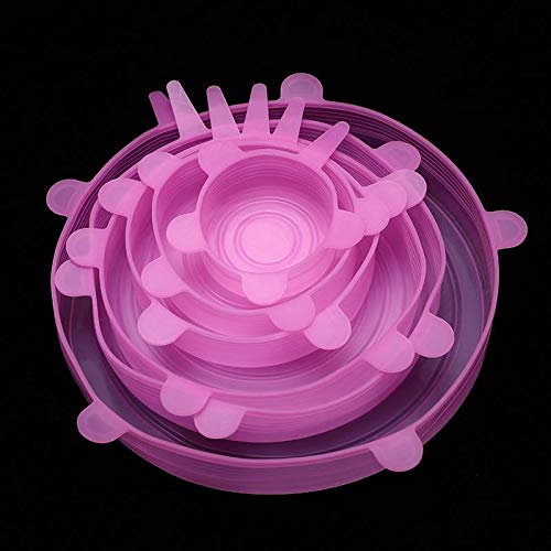 6 unids/set tapas de silicona para alimentos tapas de silicona universales - Pack: rosa 6 piezas 1 juego Cover