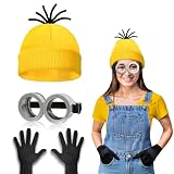 WEARXI Halloween Kostüm Damen, 3/4/6PC Gelbes Kleidung Set, Kostüm Damen Fasching Erwachsene Karnevalskostüm für Party Cosplay für Herren Kinder, Mütze Brille Handschuhe Hosenträger Halloween Kostüm
