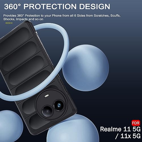 Image of TheGiftKart Liquid Silicon Back Cover Case for Realme 11 / 11X 5G / Narzo 60X 5G | Shockproof Military Grade Protection | Micro-Fibre Cloth On Inner Side | Built-in Anti-Slip Grip Cover (TPU, Black)
