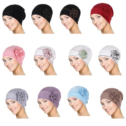 Graceful Chemo Hat Skull Hat with 3D Lovely Flower Headwear Chemo Caps for Girl Pullover Warm Caps Photo Props3