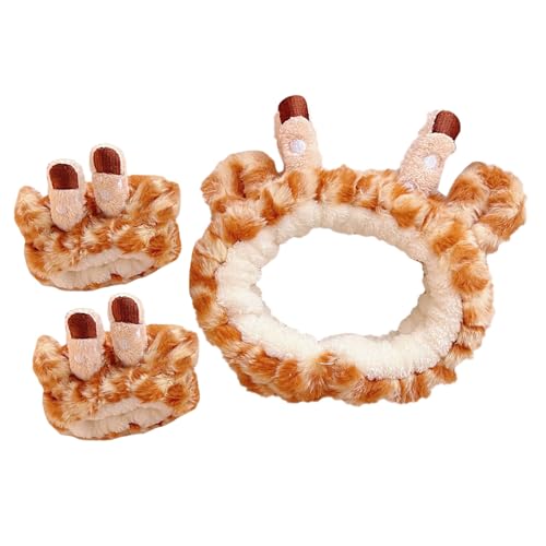 SOIMISS Diadema de Peluche Forma de Jirafa y Pulsera para Lavarse la Cara, Felpa Flexible y Duradera, Accesorio Adorable para Cuidado Facial y Maquillaje, Adecuado para Mujeres y Niñas
