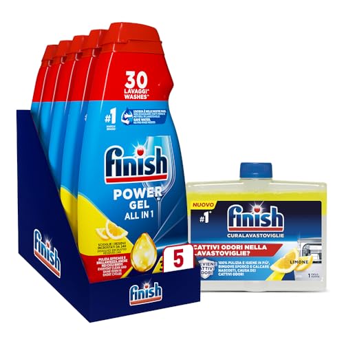 Finish Kit Lavastoviglie; Finish Powergel Detersivo Lavastoviglie Lemon 150 Lavaggi, Curalavastoviglie Limone 250Ml