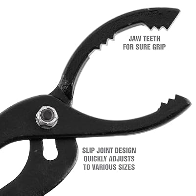 OEMTOOLS 25320 Oil Filter Wrench Pliers, Oil Filter Removal Tool for Removing 2-1/2 to 4-5/8 Filters in Tight Spaces, Slip Joint Design, Forged Steel Jaws, Non-Slip Teeth, Cushioned Handles