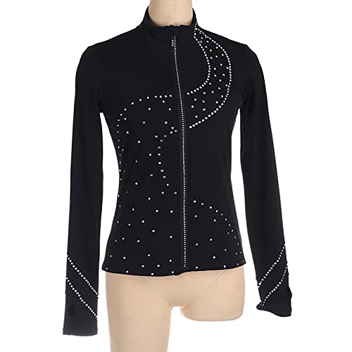 Youthful flying Chaqueta de Patinaje Artístico Polar Flece con Chaqueta de Patinaje Diamantes Agua Chaqueta de Skate Negra para Niños Adultos(Size:M,Color:Black)