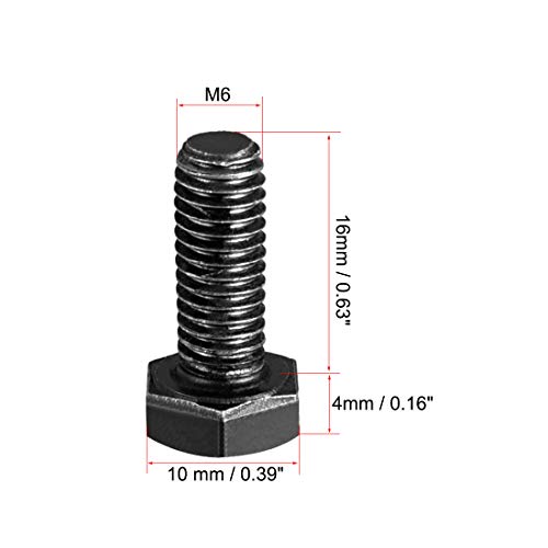 Image of uxcell M6x16mm Hex Head Left Hand Screw Bolts Fastener Carbon Steel Black 5pcs