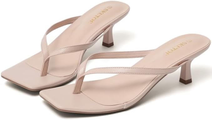 Kitten Heels for Women Square Toe Sandals Flip Flop Heels Thong Sandals Comfortable Summer 2 Inch Heels Sandals thumbnail