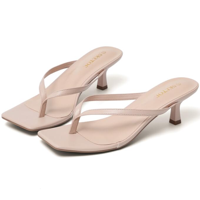 Image of Kitten Heels for Women Square Toe Sandals Flip Flop Heels Thong Sandals Comfortable Summer 2 Inch Heels Sandals