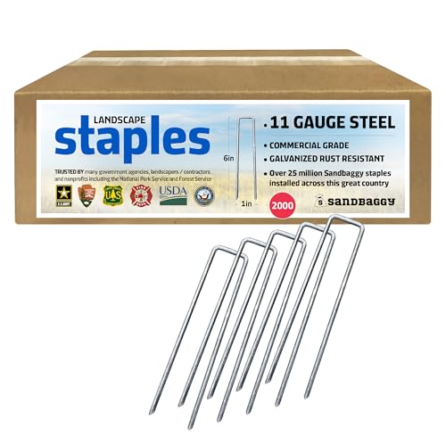 Sandbaggy 2000-Count Rust-Free 6-Inch Landscape Staples (11 Gauge Steel) - Galvanized SOD Garden Stakes Pin ~ Trusted by Farmers & Contractors Across The USA