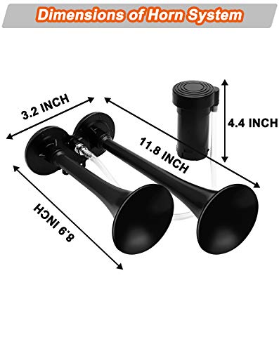 Carfka Train Horn for Trucks, Air Horn for Car, Electric 12v Loud Horns Kit with Air Compressor for Pickup,Vehicles, Small Dual Trumpet Black Horn, Easy to Install, Jeep SUV - Thumbnail 5