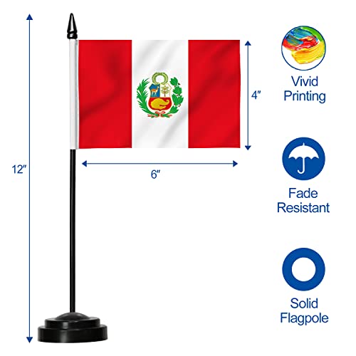 Conjunto de bandeira de mesa de luxo Anley Peru - bandeira de mesa de PE peruana em miniatura de 6x4