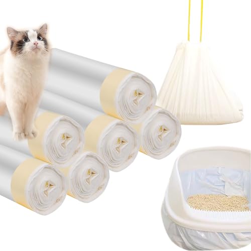 120 Count Cat Drawstring Litter Box Liners 26.6 x16.7 inches 2 Mils Heavy Duty Leak-proof Cat Poop Bags Extra Durable Compatible with 3/4, 10-12 Gallons