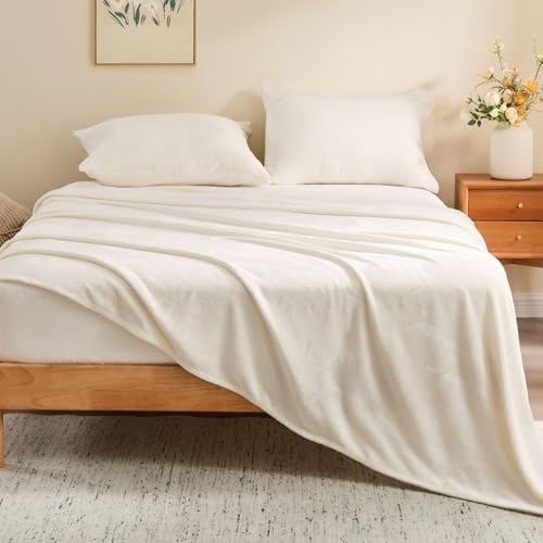 Image of BEDELITE Flannel Sheets Twin XL Size 3Pcs, Ultra Soft and Warm Plush Fleece Sheets Set for Dorm Room Essentials, Include Fitted Sheet, Flat Sheet, and 1 Pillowcase (White)