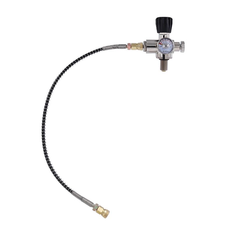 TUXING 4500PSI/300Bar Pcp Tank DIN Valve Scuba Adapter Dual Gauge with 24“Hose Paintball HPA Tank, High Pressure Compressed Air Fill Station M18x1.5 Thread