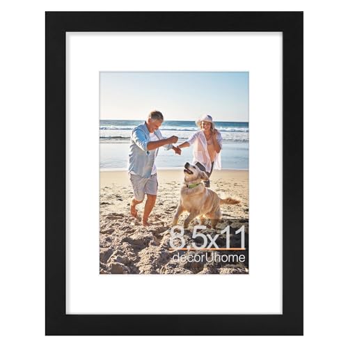 decorUhome 8.5 by 11 Picture Frame, Display Pictures 6x8 with Mat or 8.5x11 without Mat, Wall & Tabletop Display Certificate Frame, Black, 1 Pack