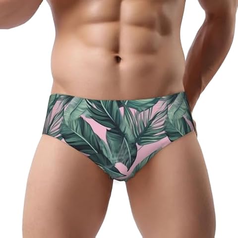 Jekydosd Green Palm Tree Leaves Print Men'S Triangle Briefs Microfiber Briefs Underpants Cover