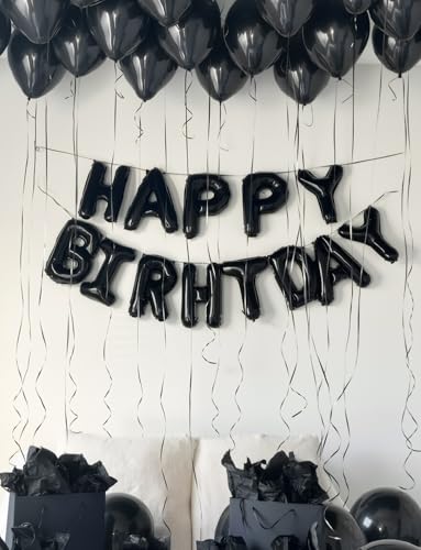 Image of Happy Birthday Balloon Banner, 16 Inch Black Happy Birthday Banner Foil Balloons, Black Hbd Balloons Letter Mylar Balloon, Birthday Sign Party Decorations for Women Men Boys Girls