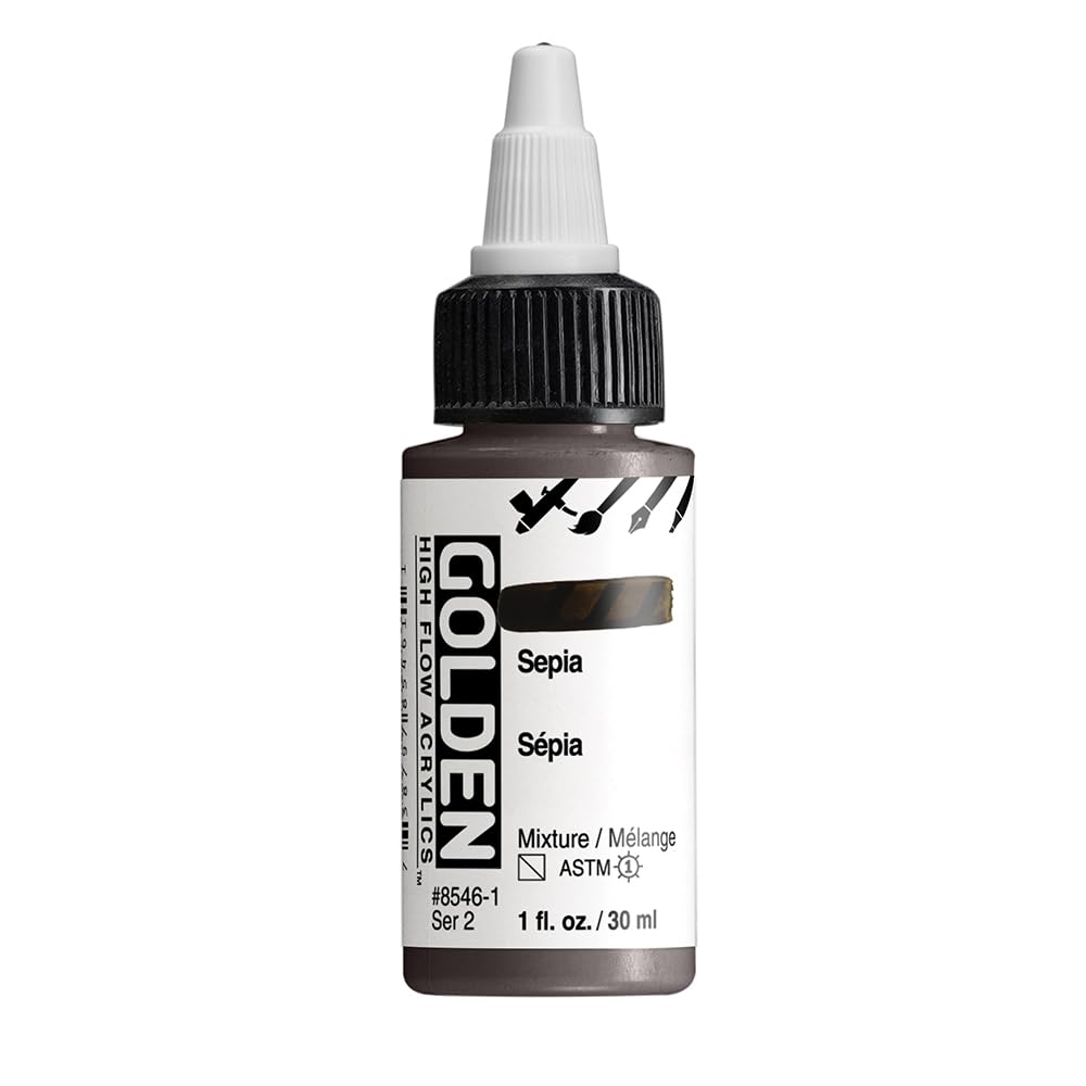 High Flow Acrylics by GOLDEN, Sepia, 1 fl. oz. Bottle, Professional Acrylic Paint, Semi-Transparent