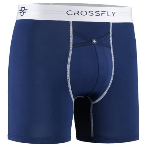 Crossfly Men's Underwear IKON X 6" Boxer Shorts 24 Hour Comfort & Innovative Clever Access. Breathable & Soft. Navy/White, Silver/Charcoal, Black/Silver, S, M, L, XL Cover