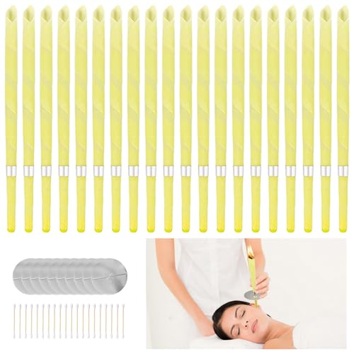 20 Pièces Bougie Oreille de Bougie en Cire D'abeille,Naturelle Bougies d’Oreilles, Bougies Auriculaires en Cire d’Abeille, avec 10 Disques de Protection de 20 Pièces Cotons Tiges