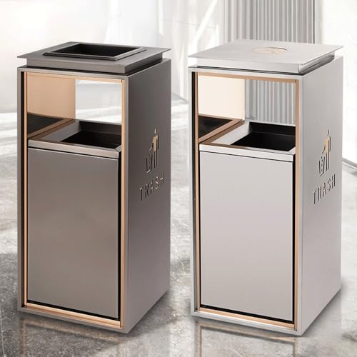 WOTZOV Mülleimer, Mülleimer für den Außenbereich, Doppelfass, Aschenbechersäule aus Metall, moderner gewerblicher großer Mülleimer für den Haushalt, grau, Abfalleimer für den Au,L – Bild 4