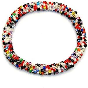 Roll On Hand Crocheted Glass Beads Seed Beads - Rollon Bracelet in Multicolor - White