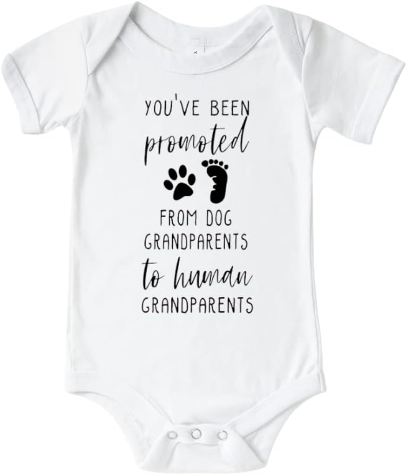 Promoted From Dog Grandparents To Human Grandparenmts Baby Announcement Onesie, Funny Pregnancy Announcement Gifts For Grandparents, Surprise Baby Reveal Ideas Grandma And Grandpa To Be.