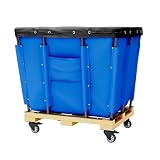 Yeeoy Vinyl Basket Bulk Truck 12 Bushel, Commercial Laundry Cart with Wheels, Rolling Laundry Basket Organizer, Industrial Laundry Hamper for Heavy Materials, Blue, 36' L X 26' W X 34' H