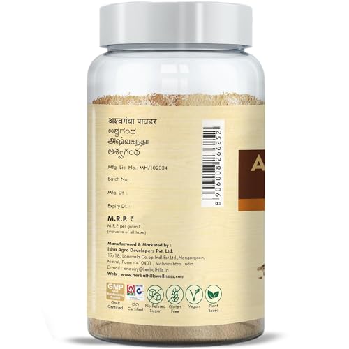 Image of Herbal Hills Ashwagandha Powder, (100 gm Pack) | Supports Stress Relief & Energy Levels | Ashwagandha Churna For Immunity, Strength & Vitality | With Withania Somnifera Root Pack of 5