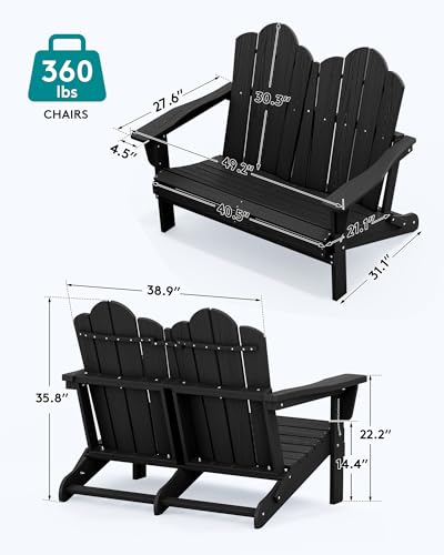 Image of SERWALL HDPE All-Weather Folding Adirondack Bench Set of 2, Black