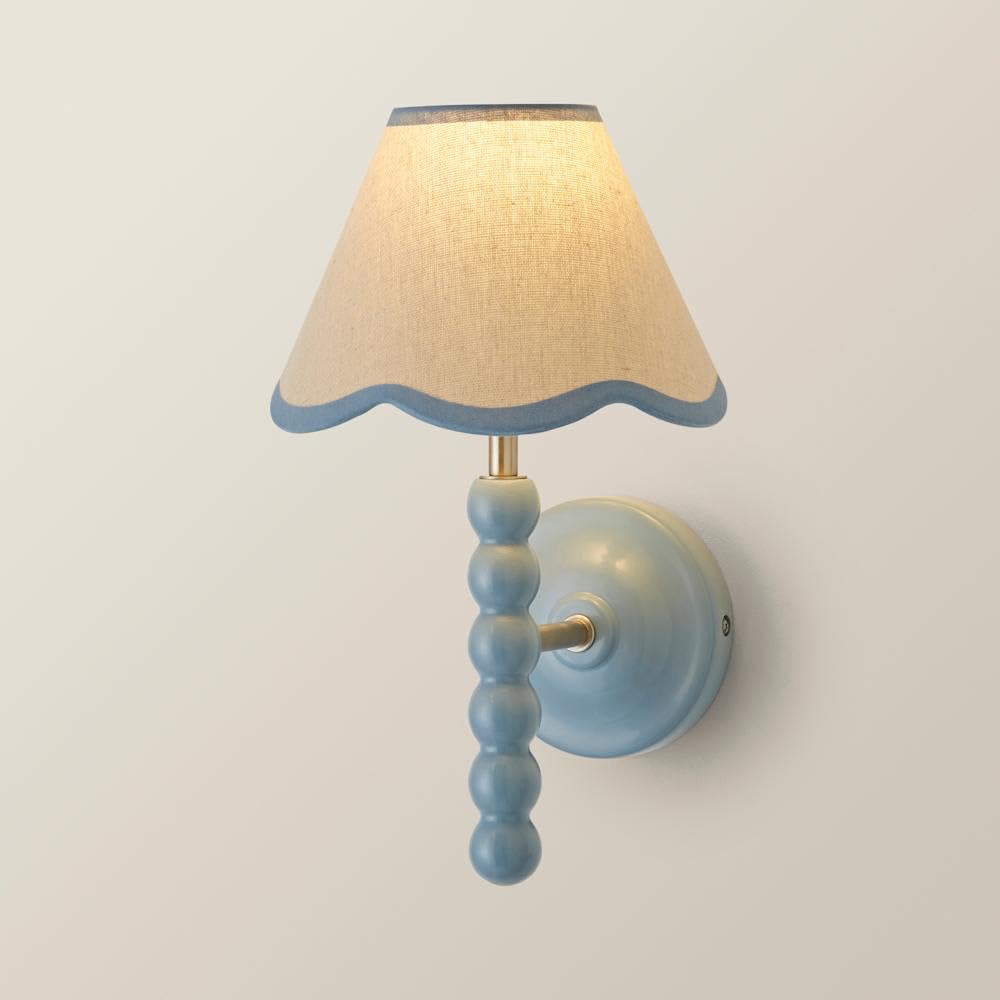 ValueLights | Bobbin Blue Wall Light with Trim Scallop Shade | Wall Lights, Home Décor & Improvement Essential | Mains Wired