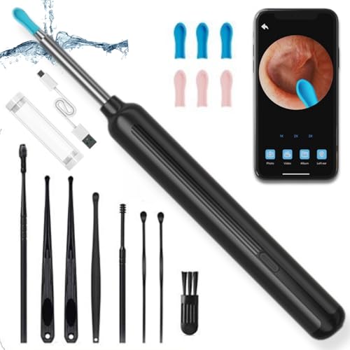 Foihletpafh Ear Cleaner, Earwax Remover Tool with 8 Pcs Ear Set, Wireless WiFi Visual Ear Pick, Ear Cleaning Tools with 6 Ear Spoon, Ear Wax Removal Camera with Removable Tips (Black)