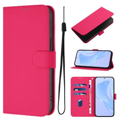Funda para ZTE Blade V40S, funda tipo cartera a prueba de golpes, funda de piel con soporte para la muñeca, tarjetero, cierre magnético, protector para ZTE Blade V40S, color rojo rosa