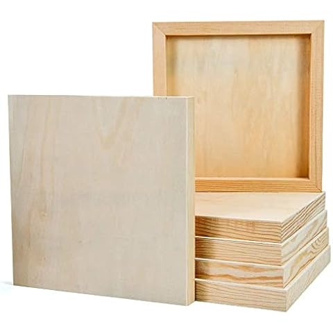 JeogYong 6Pcs Wooden Canvas Wood Panel Unfinished Wood Cradled Painting Panel Boards, Creative Homemade Wooden Picture Frame, Natural Wood Art Boards for Painting, Drawing & Art Crafts 20x20cm (8x8in) Cover