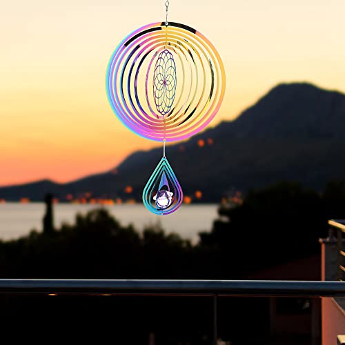 Flower Wind Spinner Outdoor Hanging Spinner 6 Inch 3D Kinetic Mandala Wind Spinner Stainless Steel Geometric Wind Catcher With Drop Ball Pendant For Balcony Yard Lawn Patio Window, Colorful #TOP5