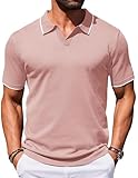COOFANDY Mens Polo Shirts Short Sleeve Casual Knit Polo Shirt Vintage Golf T Shirts Old Money Tops Pink