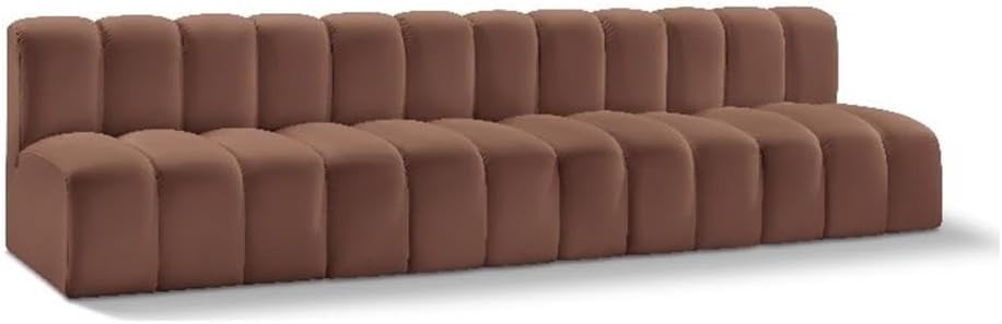 BOWERY HILL Contemporary Modular Sectional, Vegan Leather, Cognac Finish, 119" W x 31" D x 30" H, Deep Channel Tufting, Versatile Design, Modern Seating for Living Room, Bedroom, or Home Office