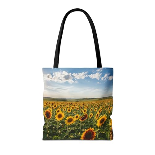 Premium Tote Bag with Reinforced Stitching - Colorful Sunflower Field in North Dakota’s Plains2