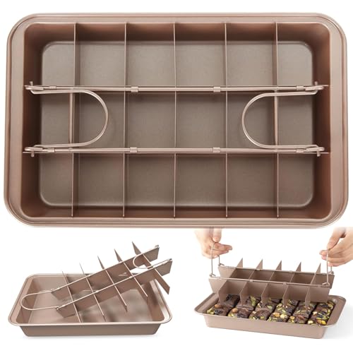 LOLYSIC Brownie Tin Gold Brownie Tray with Divider 31 x 20 x 3.7cm Baking Tray for Brownies 12 x 9 Inch Traybake Tin for Cakes Flapjacks Portions and Home Baking