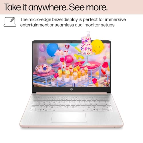 Image of HP 14 inch Laptop Computer for 2026 Student Business Productivity, MS Office & Win 11 Pro, Copilot AI, Intel 4-Core CPU, 4GB DDR5 RAM, 628GB Storage (128GB UFS+500GB Ext), Wi-Fi 6, HubxcelAddon, Rose Gold