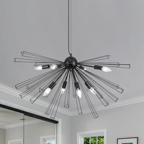 QAREHL Sputnik Light Fixture Mid Century Modern Sputnik Chandeliers Industrial Black 8 Light Sputnik Pendant Lighting for Dining Room Kitchen Living Room Entryway Foyer