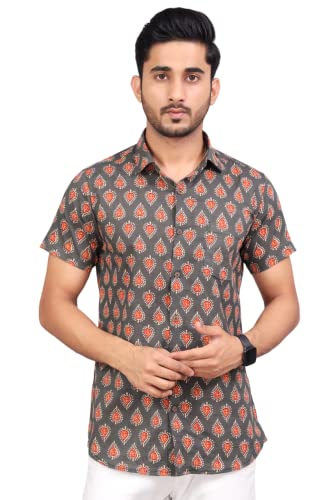 Image of Cotton Hand Block Sanganeri Print Shirts for Men